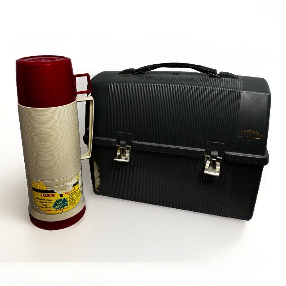 Vintage Thermos Dome Top Plastic Lunchbox & Thermos Vacuum Bottle Set